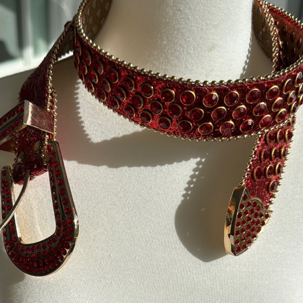 Miami Boutique Red Stuffed Belt with Gold Accents - Picture 3 of 7